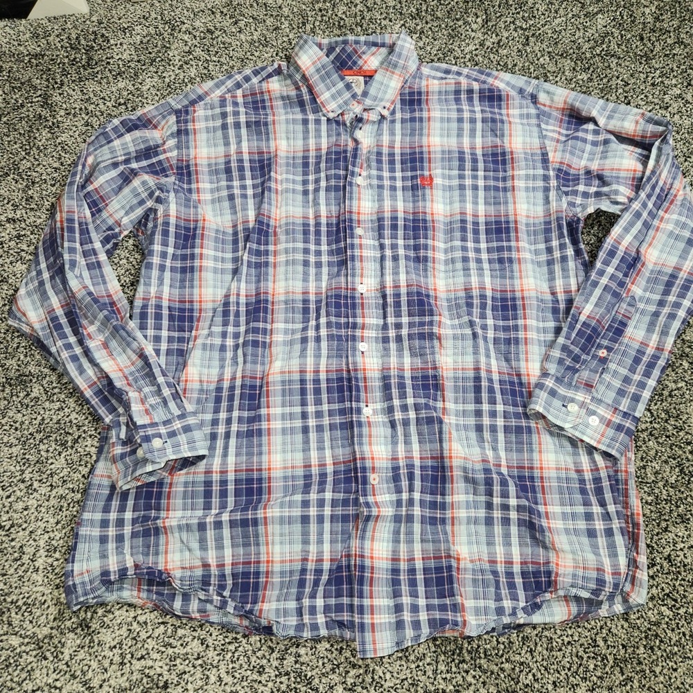 Cinch Mens Xl Plaid Blue Red Long Sleeve Button Down Western Ranch Rodeo Cowboy